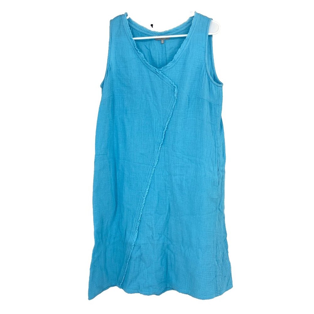 Habitat Women XS Gauze Shift Dress Blue Knee Length Lightweight V Neck Coastal